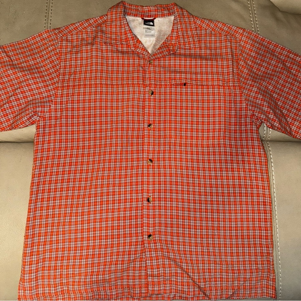 The North Face Men’s Orange Plaid Vented Hiking Shirt - Size M
